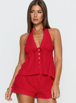Cloud Crush Linen Halter Top Red