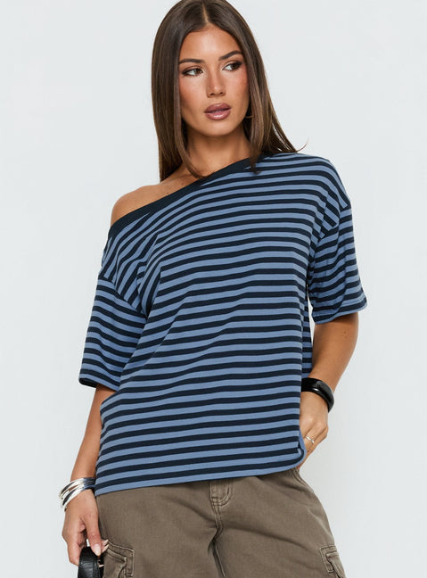 Settle Down One Shoulder Top Blue Stripe