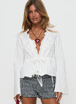 Harloe Ruched Tie Up Long Sleeve Top White