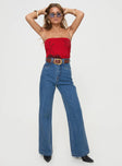 front view of model wearing Princess Polly Zephee Wide Leg Jeans Light Wash Tall High Waisted 