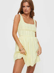 front view of model wearing Princess Polly Lorinda Mini Dress Yellow Petite Square Neck 