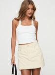 front view of model wearing Princess Polly Gazelle Denim Skort Cream High Waisted Shorts 