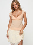 Beige top Top Cap sleeve, lace trim at bust, invisible zip fastening at side