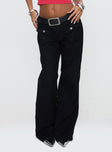 front view of model wearing Princess Polly Benicale Low Rise Cargo Pants Black Low Rise Pants 