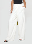 White Linen pants button fastening, subtle pleats at waist, twin hip pockets, wide leg