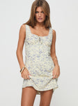 Floral print mini dress Floral print, fixed straps, lace trim detail, invisible zip fastening