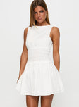 Yennifer Shirred Broiderie Mini Dress White