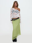   front view of model wearing Princess Polly Dreamcatcher Lace Maxi Skirt Green Maxi 