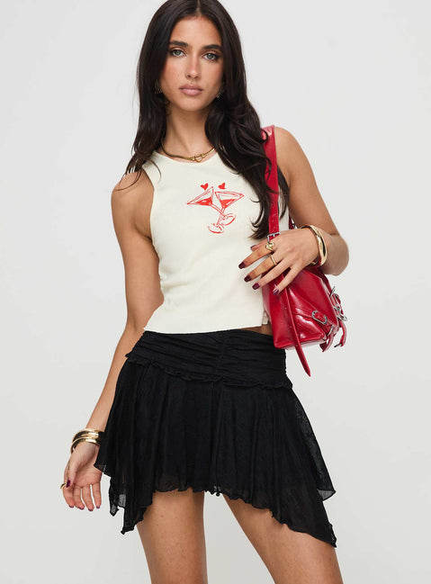   front view of model wearing Princess Polly Ayra Lace Mini Skirt Black Mini Skirts 