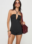 Romper Slim fit, halter style, cross detail, plunging neckline Good stretch, fully lined