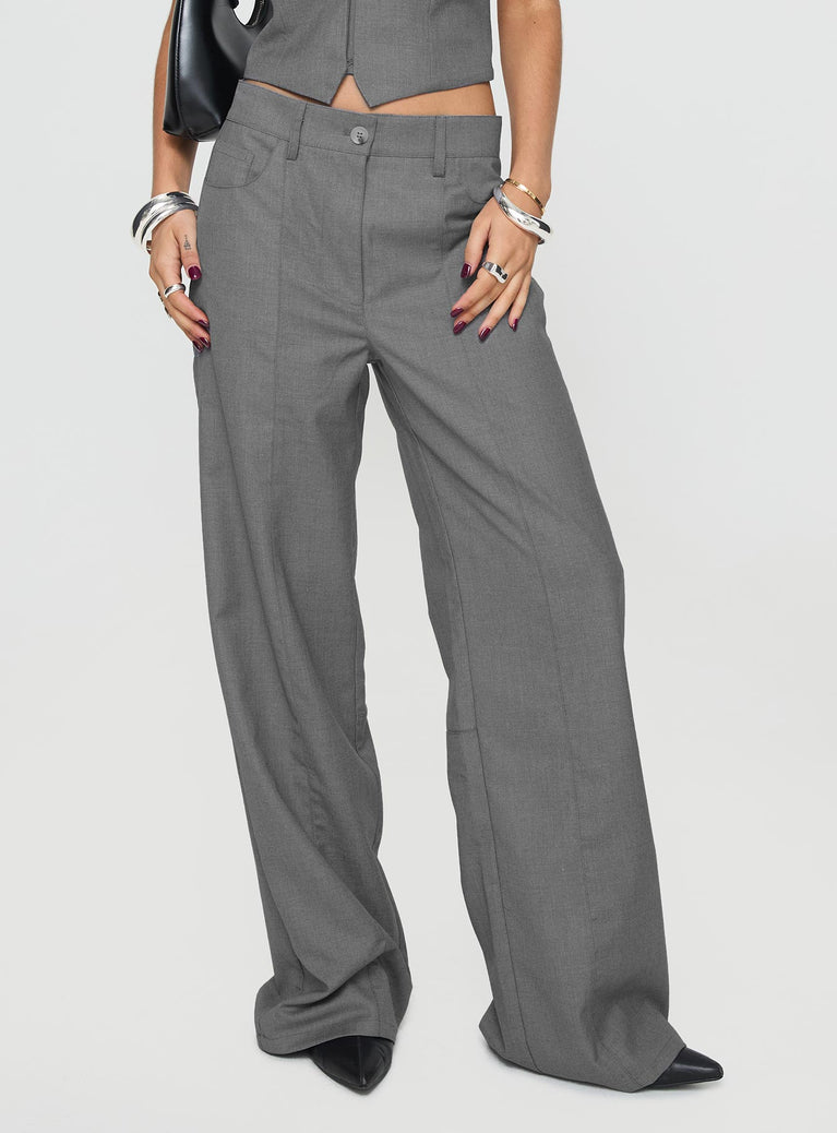 Low rise pants Belt looped waist, zip and button fastening, classic five pocket design, straight leg Non-stretch material, unlined 