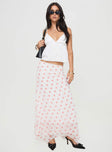 Maxi skirt Floral print, lace trim at waist, invisible zip fastening, layered asymmetrical hem Non-stretch material, fully lined 