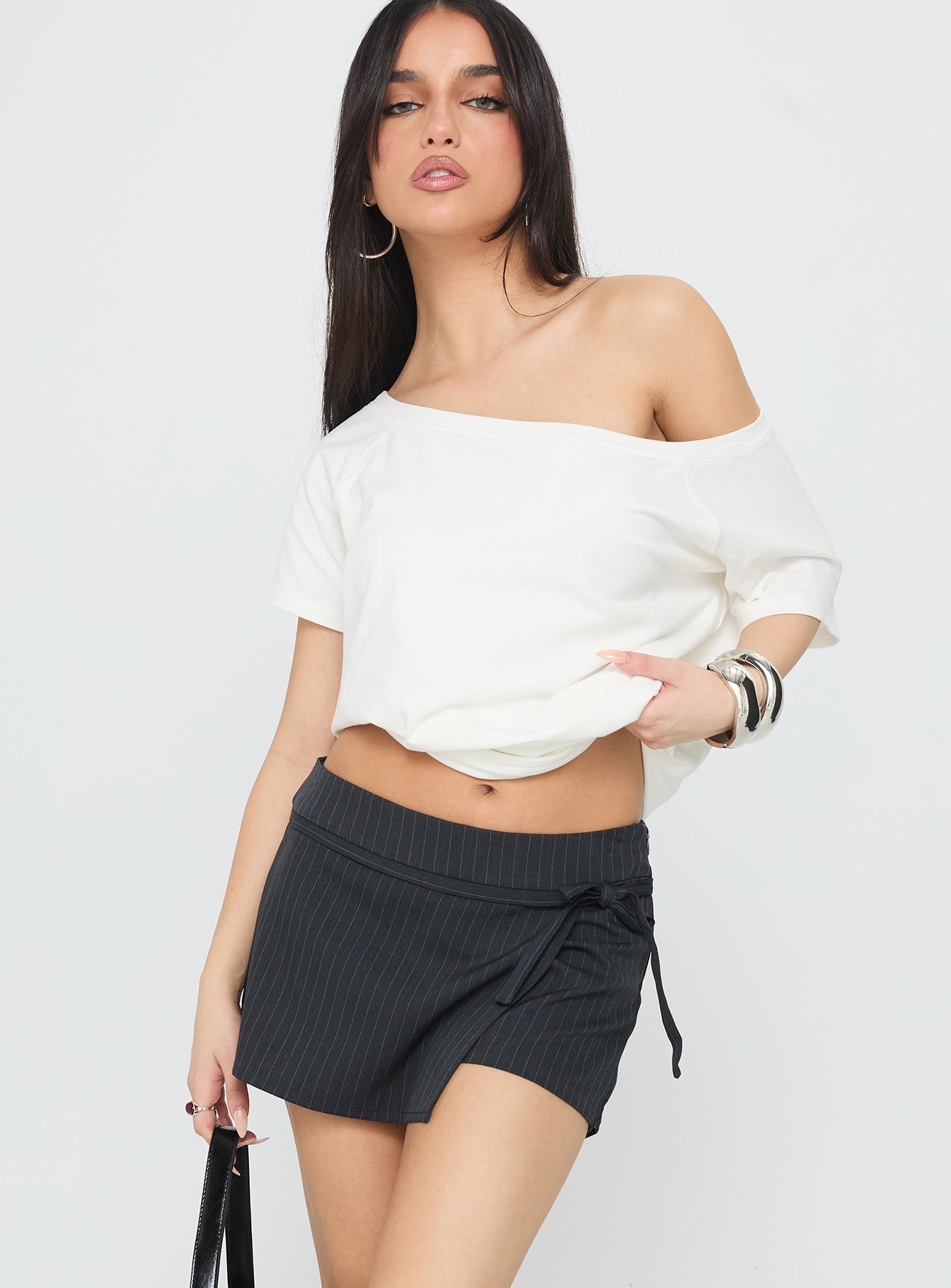 No Angel Wrap Skort Grey Pinstripe