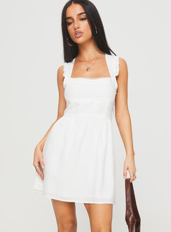 front view of model wearing Princess Polly Mochi Mini Dress White Square Neck 