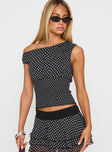 Ready To Party Off Shoulder Top Black Polka