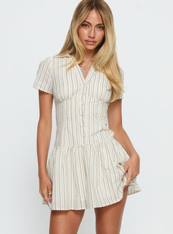 Windswept Shirt Mini Dress Cream / Black Stripe