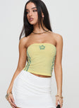 front view of model wearing Princess Polly Fiji Strapless Top Yellow Sleeveless straight 