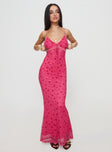 front view of model wearing Princess Polly Nevelle Dress Pink Floral V-Neck 