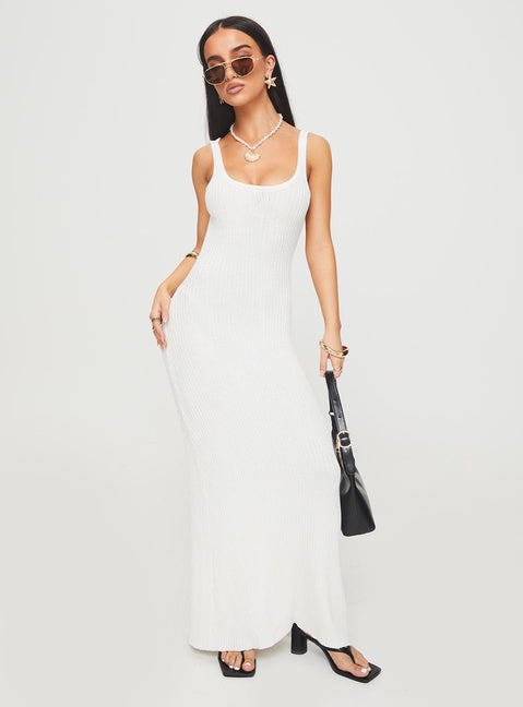 front view of model wearing Princess Polly Spirited Maxi Dress White Scoop Neck 