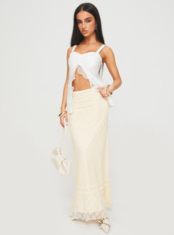   front view of model wearing Princess Polly Deanie Skirt Cream Maxi 