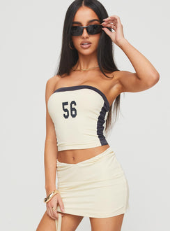 front view of model wearing Princess Polly Team Strapless Top Cream Sleeveless straight 