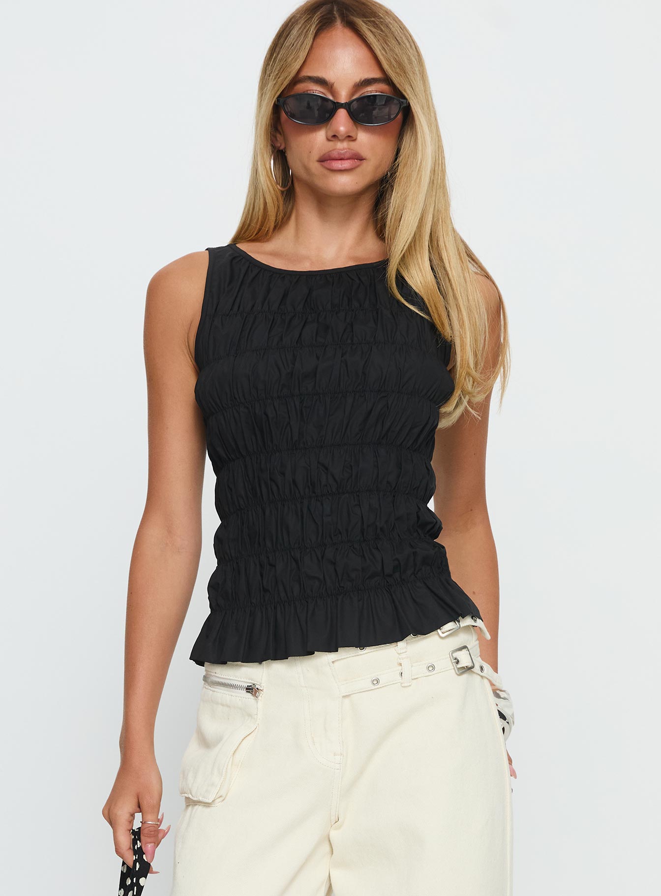 Marleene Shirred Top Black