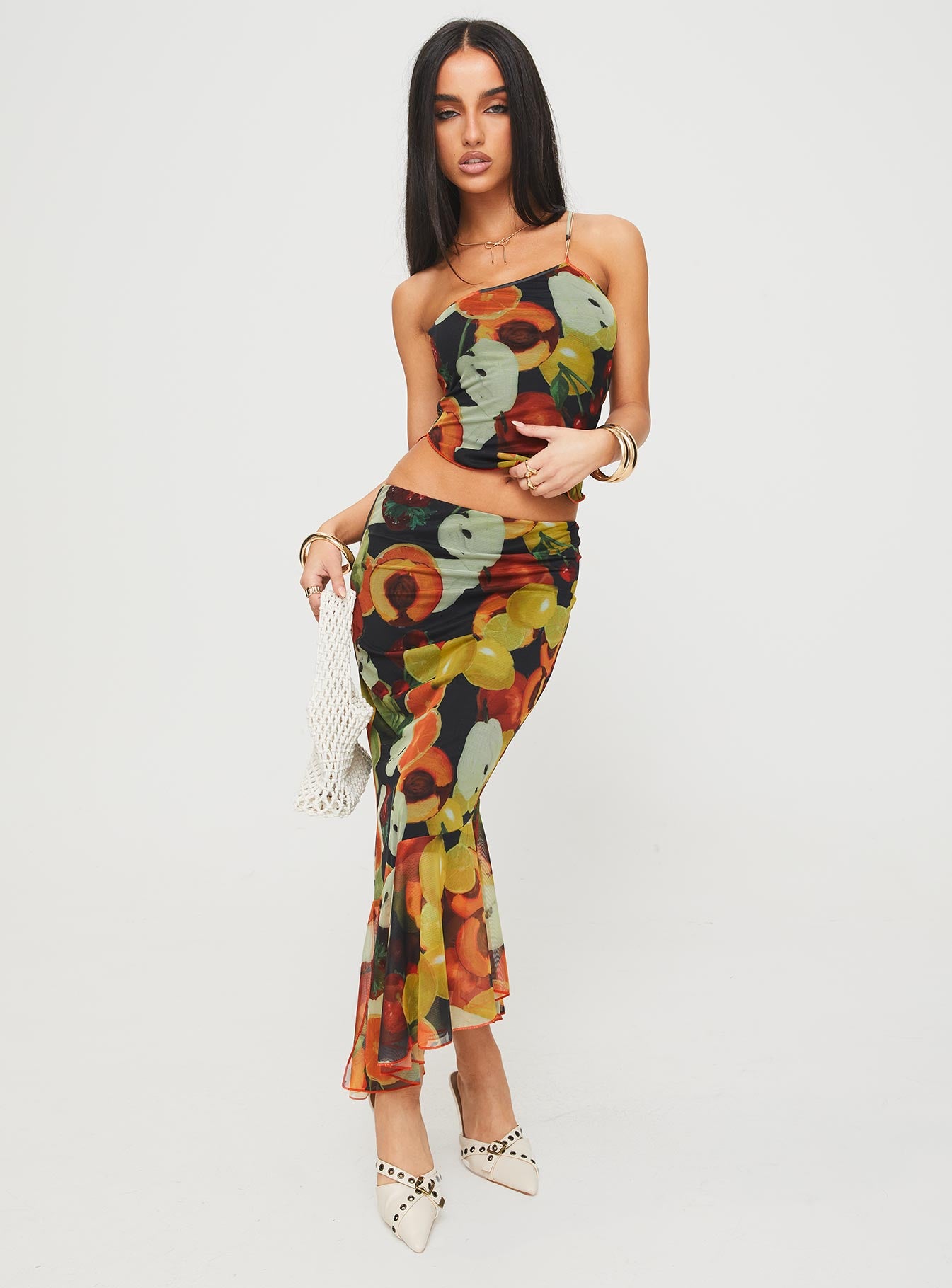   front view of model wearing Princess Polly Taila Maxi Skirt Multi Maxi 
