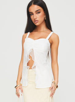 side view of model wearing Princess Polly Pinot Top White Sleeveless Sweetheart 