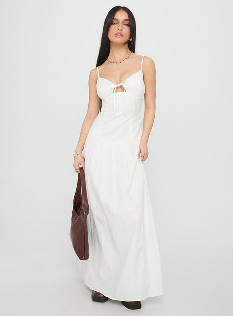 Lady Belle Drop Waist Pleat Maxi Dress White