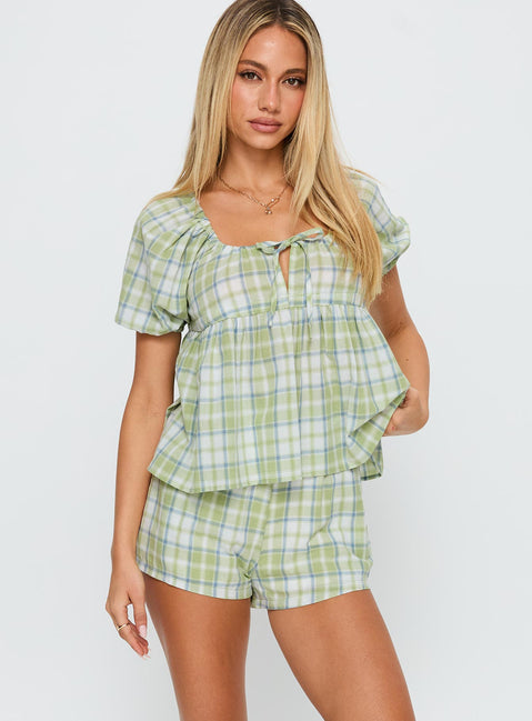 Cerelia Tie Up Set Green Check