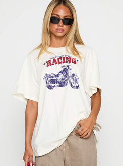 front view of model wearing Princess Polly West Coast Style Oversized Top White Half Sleeves Crew Neck 