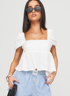 front view of model wearing Princess Polly Gus Top White Short Sleeves Square Neck 