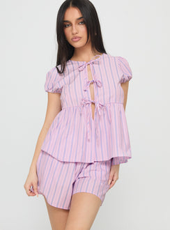 Drop Dead Gorgeous Tie Up Set Purple Stripe