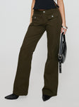 front view of model wearing Princess Polly Benicale Low Rise Cargo Pants Olive 