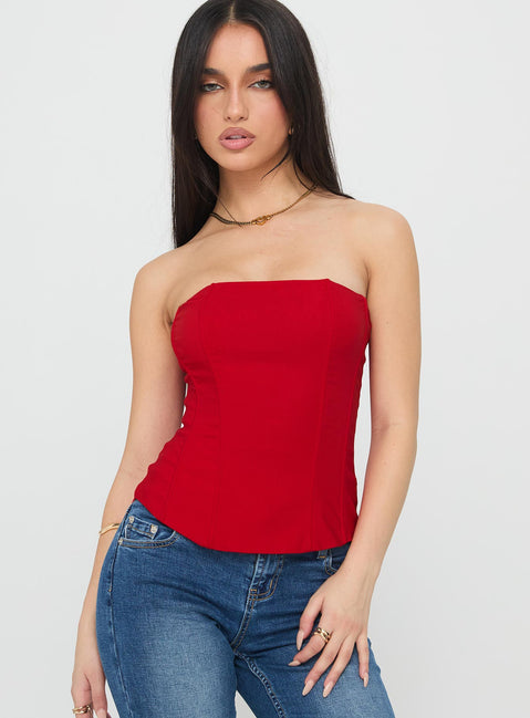 Kaetlyn Strapless Corset Top Red