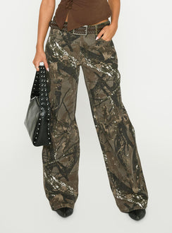 back view of model wearing Princess Polly Raiders Cargo Pant Camouflage Low Rise Jeans 