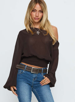 Idalina Slouchy Chiffon Top Brown