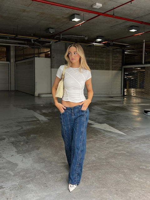 product Princess Polly Low Rise Jeans  Day Dream Tie Up Jeans Blue Denim