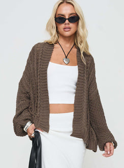 Cable knit cardigan, drop shoulder Good stretch, unlined Princess Polly Lower Impact 