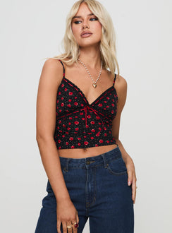 front view of model wearing Princess Polly Fondar Top Black Sleeveless Plunger 