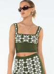 Front view of model wearing  front Princess Polly Sleeveless Square Neck  Cizzi Geo Knit Top Green / White