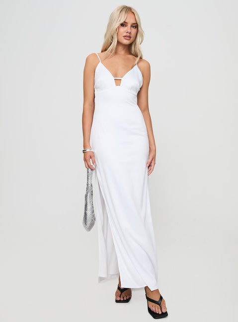 front view of model wearing Princess Polly Atheria Maxi Dress White Plunger 