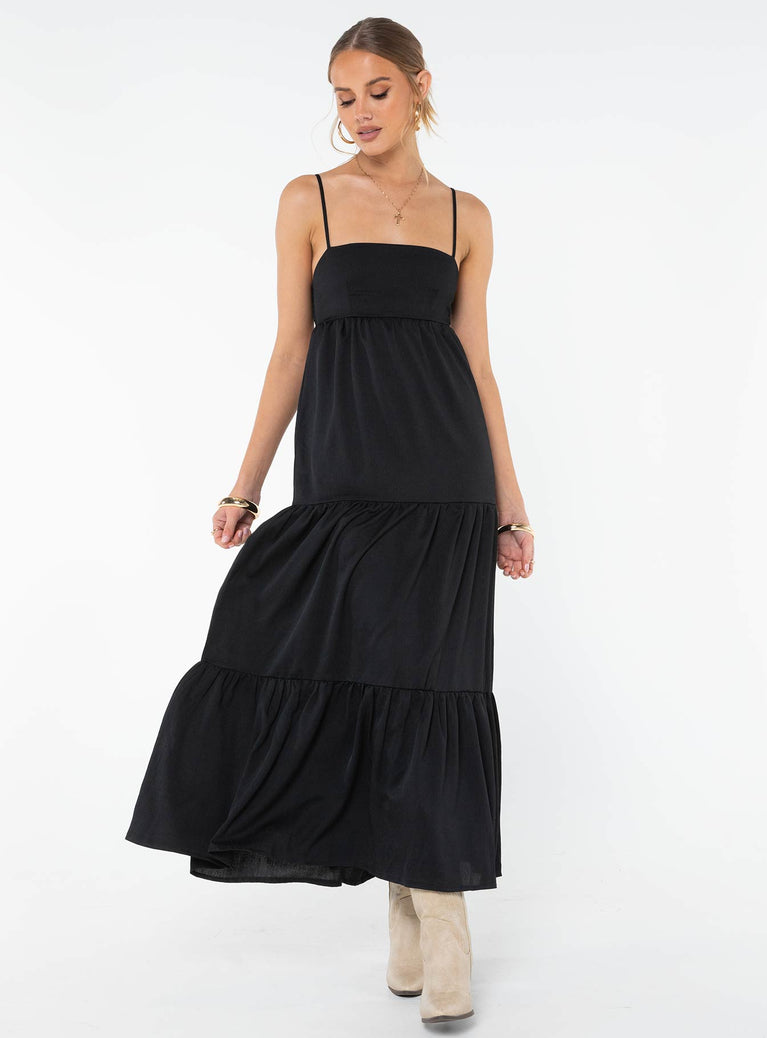 Front view of model wearing  front Princess Polly Scoop Neck  Dunster Maxi Dress Black