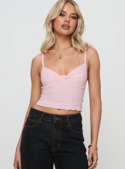 front view of model wearing Princess Polly Greyer Top Pink Sleeveless Plunger 