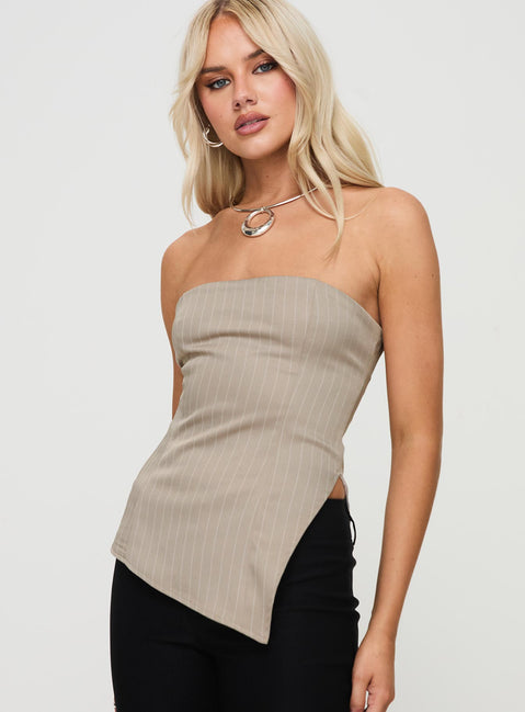 side view of model wearing Princess Polly Moxlan Top Brown Sleeveless straight 