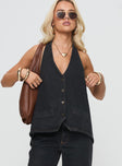 front view of model wearing Princess Polly Hills Halter Washed Black Sleeveless Plunger 