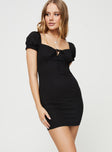 Front view of model wearing  front Princess Polly Asymmetric Neckline  Natalina Mini Dress Black