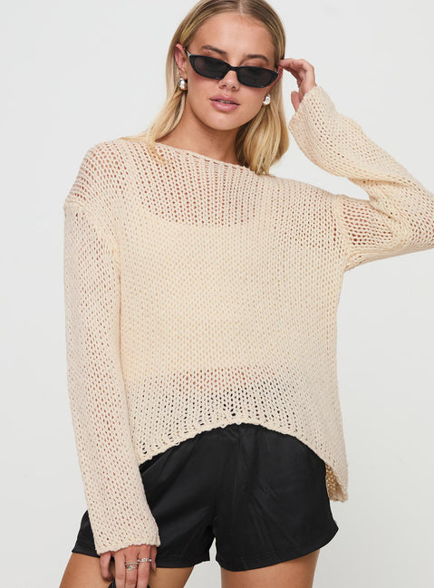 front view of model wearing Princess Polly Protea Knit Sweater Beige Long 