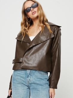 Oversized jacket Faux leather material, lapel collar, button fastening, snap button at cuff Non-stretch, fully lined