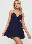 front view of model wearing Princess Polly Nicoletta Mini Dress Navy Plunger 